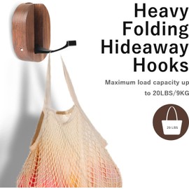 szrisi Coat Hooks, Wood Wall Hooks Folding for Hanging Coat, Rustic Walnut Wood Hardware Heavy Duty Aluminum Alloy No Rust with Screws for Hat, Bags, Backpack, Purse Fitness Equipment