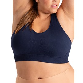 SHAPERMINT Seamless Racerback Wireless Sports Bra for Women with Removable Cups | Low Compression Womens Workout Tops | from Small to Plus Size Bras, Medium, Navy