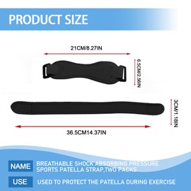 2 Pack Patella Tendon Knee Strap,For Knee Pain,Adjustable Patellar Tendon Stabilizer Band,For Jumper's Knee, Tendonitis, Basketball, Running, Hiking, Volleyball, Tennis, Squats(Black）