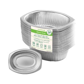 7" Oval Heavy Duty Aluminum Container | To-Go Boxes, Meal Prep Containers, Take-Out & Storage Containers | Reusable, Stackable | Reheat in Microwave, Stovetop, Oven & Grill (24)