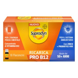 Supradyn Ricarica PRO B12, integratore con vitamina B12, zinco e probiotici, per stanchezza fisica e mentale e supporto al sistema immunitario per adulti 50+, 10 flaconcini