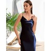Women's Spaghetti Strap Midi Satin Slik Dress Cowl Neck Long