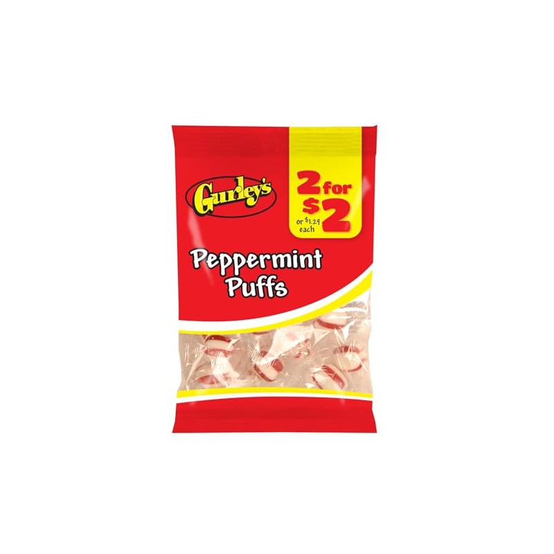 Gurley's Soft Peppermint Puffs, Melt-in-Your-Mouth Mint Candy (Pack of 12)