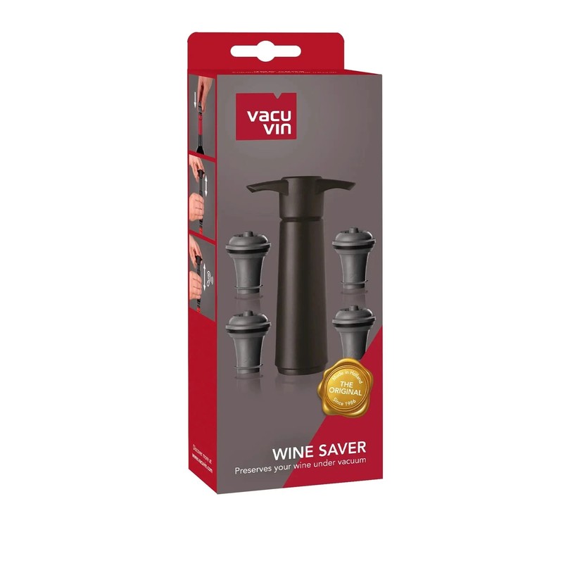 VacuVin Black Pump + 4 Caps