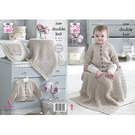 King Cole 5239 Knitting Pattern. Baby Raglan Cardigan, Blanket & Hat in Baby Glitz DK for Baby