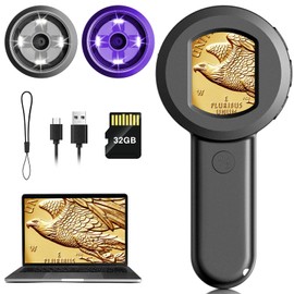 Pocket Digital Microscope for Adults Kids: 100X Handheld Magnifying Glass with Light, USB Coin Magnifier for Collector, Portable Jewelers Loupe with 2" Screen, Mini Scope for Trichome