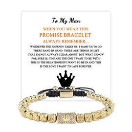 To My Man Bracelet Gold Bracelets Mens Beaded Braided Bracelets Gifts for Husband Boyfriend Inspirational Birthday Gifts for Men