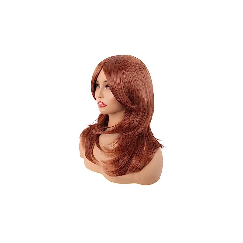 MapofBeauty 20 Inch Long Layered Straight Shoulder Length Wig,Ginger Orange