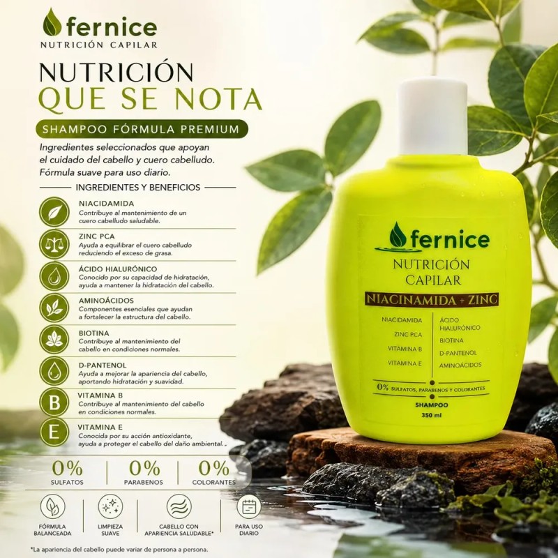 3 Shampoo Fernice Nutrición Capilar Niacinamida Y Zinc 350ml