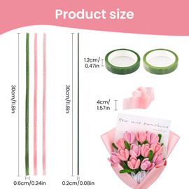 HSMHLYYB Rosa Tulip Pfeifenreiniger Blumen Set, 400 Stück Pfeifenputzer Zum Basteln Blumen, Pfeifenreiniger Zum Basteln, Mit Grüne Blumenstöcke, Klebebandrollen, Bänder, Für DIY Bastelns Dekorieren