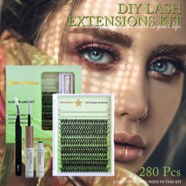 GlossyVisus Cluster Lashes Kit, ioni Individual lash 280 pcs D Curl 0.07 Thickness 20D 30D 40D with Bottom Lashes, Lash Bond&Seal, Tweezer,DIY Lash At Home (20D/30D/40D KIT, 0.07 D Curl 10-16mm Mix)