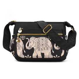 FORRICA Women's Crossbody Bag, Large Capacity, Stylish, Print, Shoulder Bag, Lightweight, Nylon, Messenger Bag, Multiple Pockets, elephants