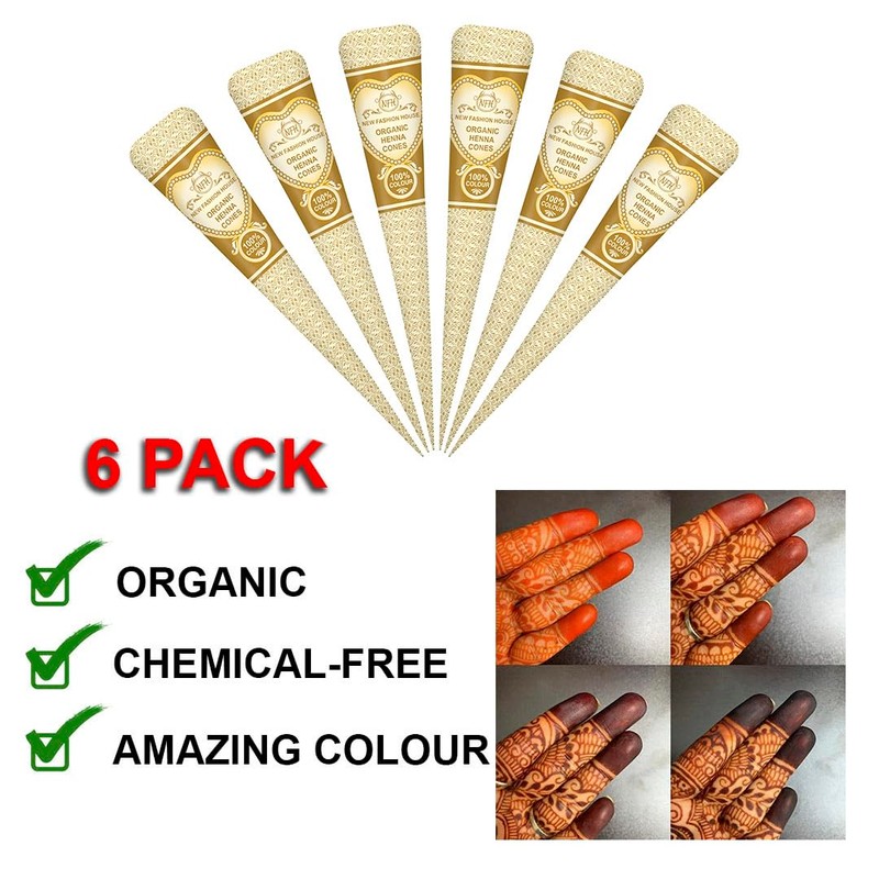 6pk Individual Cones 100% Organic Henna Mehindi Cones Ready To