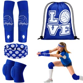 Yinder 4 Pcs Volleyball Accessories Include Volleyball Knee Pads Volleyball Arm Sleeves Volleyball Drawstring Bag Volleyball Softball Headbands for Women Volleyball Training Dance(Large,Blue)