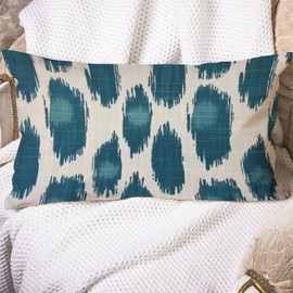 MISSUYSA Blue Ikat Pillow Cover Traditional Oriental Rectangular Throw Pillow Cover 12x18 Decorative Pillow Home Cotton Linen Exotique Cushion Cases for Sofa Bed Office Couch Chair