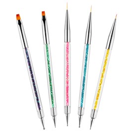 Wosyoodo 5 pcs Nail Art Brushes, Double Ended Nail Dotting Tool, Nail Art Pens, Drill Drawing Nails Brush Pen for Nail Art Tools