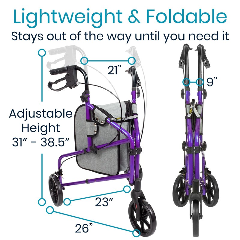 Vive Mobility 3 Wheel Walker - Three Wheeled Rollator for