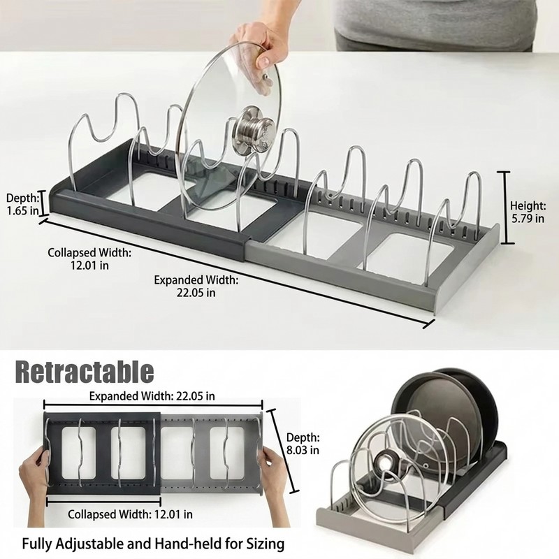 Expandable Pot and Pan Organizer for Kitchen Cabinets – Adjustable