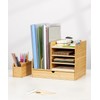 Cozivolife Bamboo Desk Organizer with File Holders, Wooden Table Files