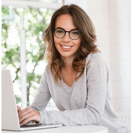 [MAIVARDAY] Blue Light Cut Glasses, Glasses, No Degree, Round, TR90 UV400, UV Protection, PC PC Glasses, A: Bright Black