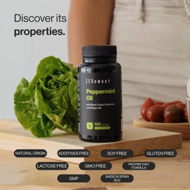 Peppermint Oil with Black Cumin Oil, Cinnamon and Ginger - Synergistic Formula with 500 mg, Digestive Health, 40% Menthol, 20% Menthone, 120 Capsules, 100% Natural Zenement