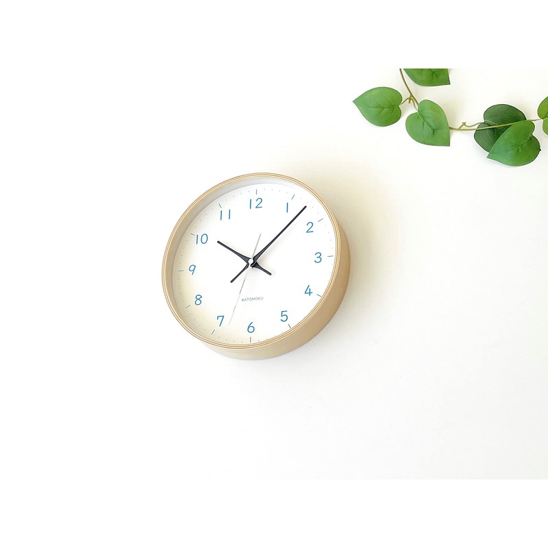 KATOMOKU plywood clock 22 Light blue sweep (continuous second hand)