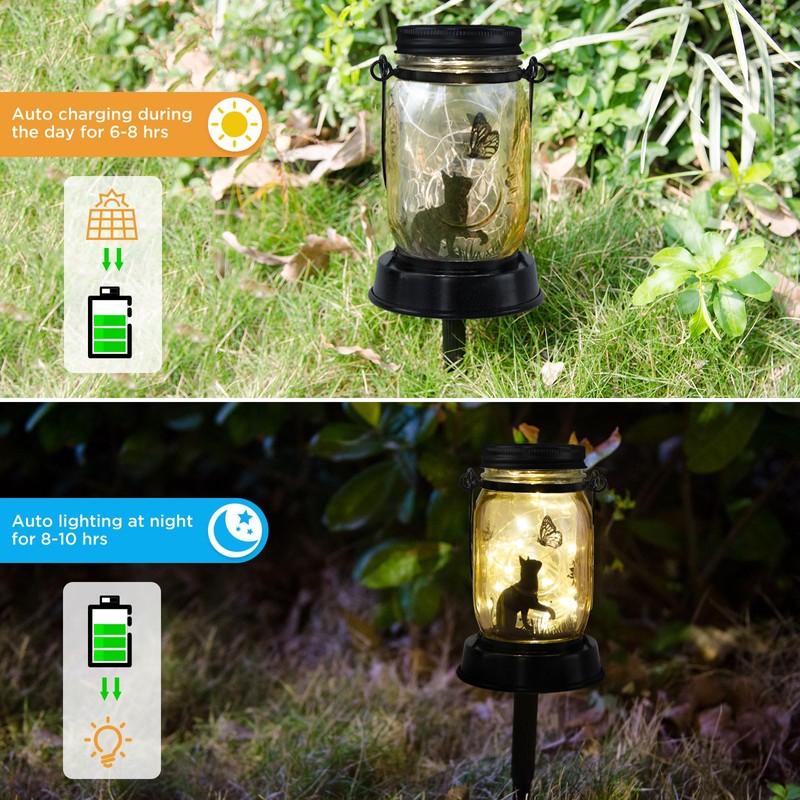 Cat Butterfly Solar Light, Fairy Lantern Garden Lights, jar Bottle