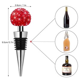 Soleebee Bling Decorative Wine Stoppers,Wine Bottle Stopper with Crystal Rhinestone, Beverage Bottle Stoppers for Gifts, Bar, Holiday Party, Wedding (Big Red)