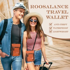 ROOSALANCE Passport Holder for Travel, Neck Pouch Travel Wallet With RFID Blocking, Waterproof Lightweight Passport Wallet for Women and Men (Orange)