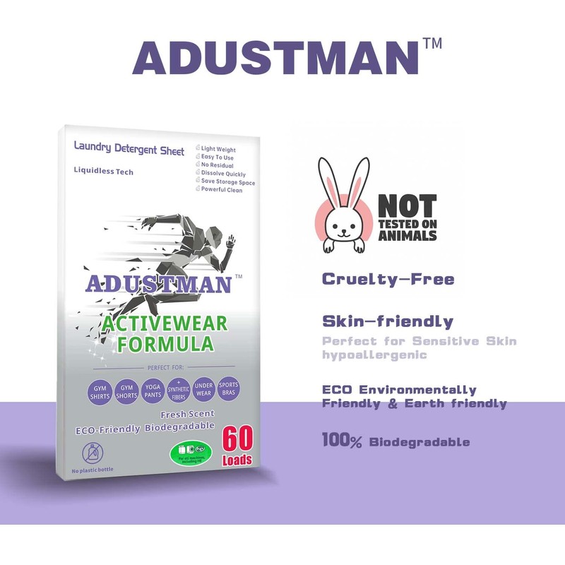 ADUSTMAN Active Wear Laundry Detergent Sheets Fresh Breeze 180 load