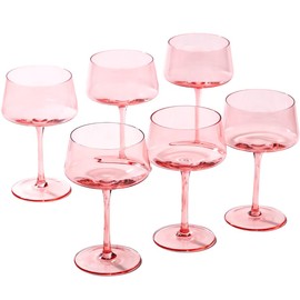 comfit Pink Coupe Glasses Set of 6-13 oz Large Capacity Martini Glassware - Versatile Tall Cocktail Glasses- Hand-Blown Colored Champagne Coupe Glass-Art Deco Cocktail Glasses Set-Wedding Gifts