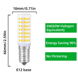 OPXELUYO E12 Led Light Bulbs 6W Equivalent 50W 60W Halogen 700 Lumen AC 120V Daylight White 6000K Candelabra Ceiling Fan Chandelier Bulb Pack of 6