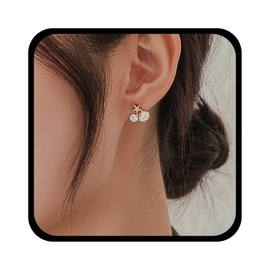 Yienate Tiny Golden Starfish Shell Stud Earrings Statement Asymmetrical Pearl Rhinestone Drop Earrings Boho Starfish Shell Earrings Summer Beach Ocean Jewellery for Women and Girls, Zinc, No Gemstone