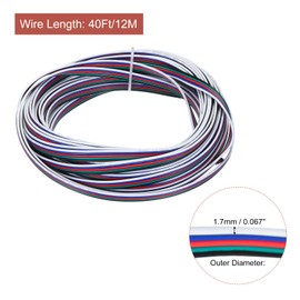 MECCANIXITY 22 AWG Flat Ribbon Wire, LED Extension Cable 5 Pin, 40Ft/12M Long 1.7mm Dia 5 Color Stranded Tinned Copper 22 Gauge 300V for Model Plane, Model Car, Electric Appliance