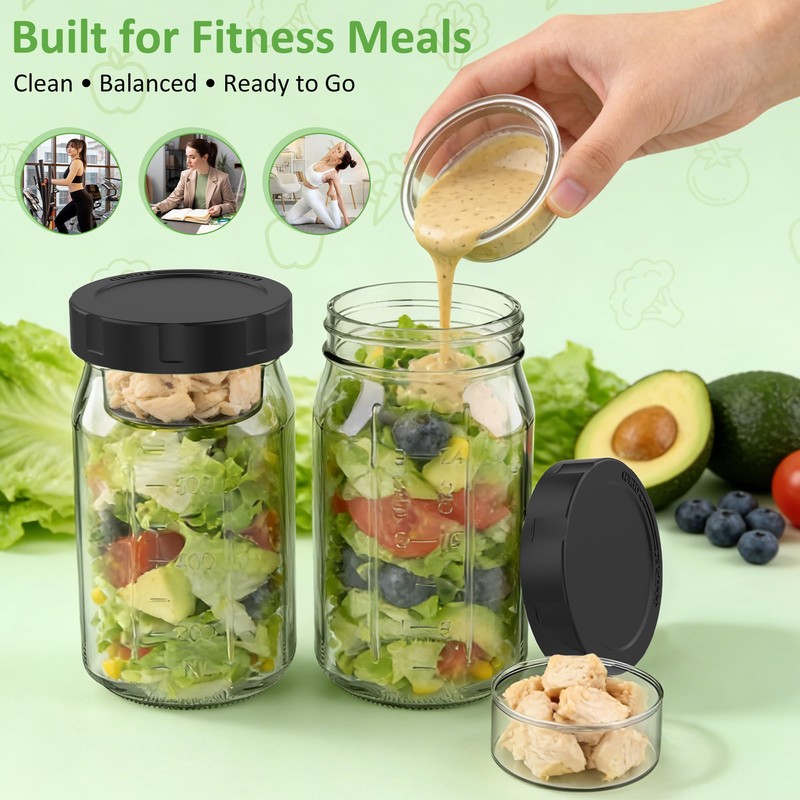 SURETIVIAN 4 Pack Glass Salad Mason Jars with Lids for