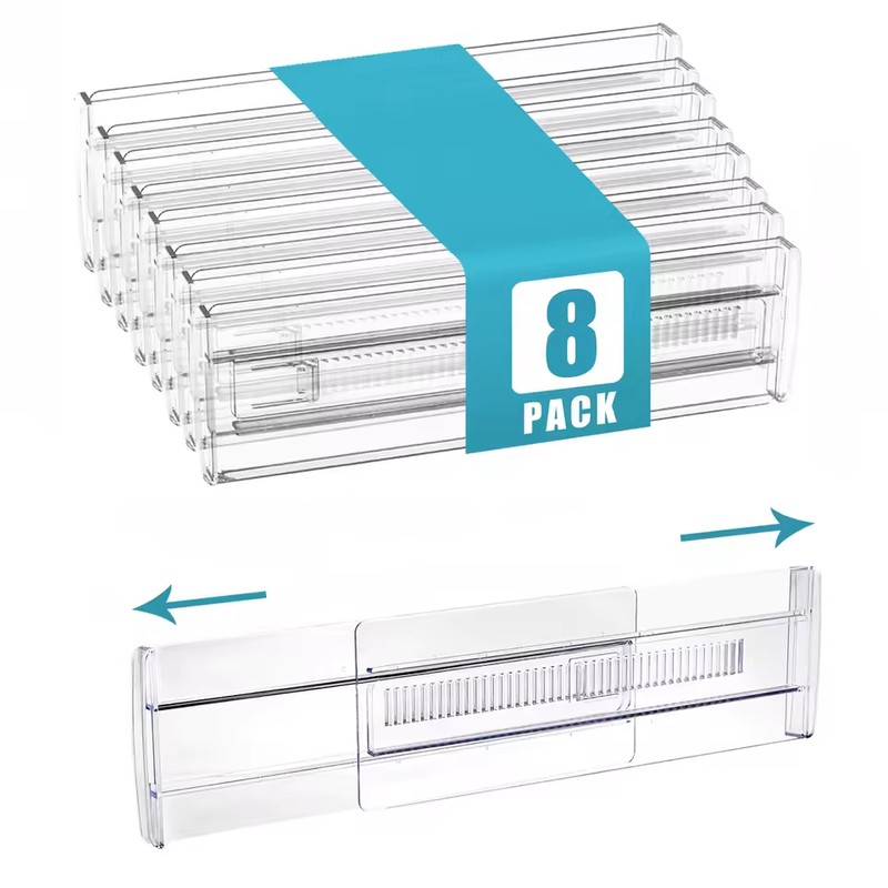 Adjustable Clear Plastic Drawer Dividers, Expandable Organizers for Clothing and