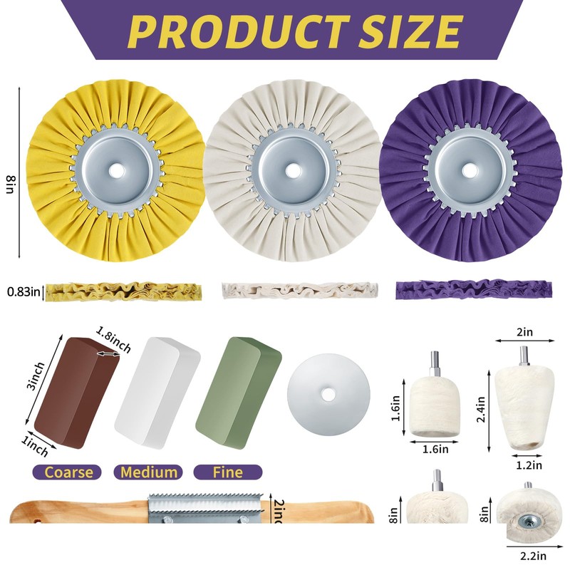 Liliful 12 Pcs 8" Airway Polishing Wheel Kit in Diameter