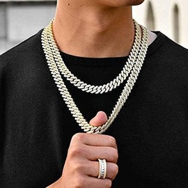 NOBYLO 12MM Heavy Miami Cuban Link Chain Necklace Real 14k Gold Plated Full Iced Out Chain Jewelry (26 Inches 14K Gold Plate)