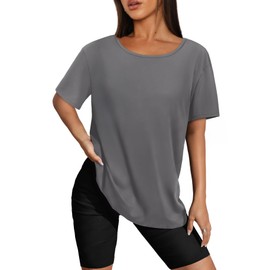 Moisture Wicking Shirts for Women Trendy Loose Fit Workout Tops Pilates Outfits Exercise Dry Fit T Shirts Gray M