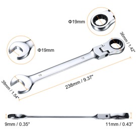 sourcing map 2pcs Flex-Head Ratcheting Wrench 19mm 180° Rotating Head Metric Ratchet Combination Wrenches 72-Teeth Chrome Vanadium Steel Open End Ratchet for Fasteners Nut Bolt