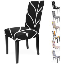 Zindoo Chair Covers, Set of 6, Large Stretch Chair Covers, Black and White Design, Removable Washable Chair Covers for Hotels, Restaurants, Weddings, Party Decoration