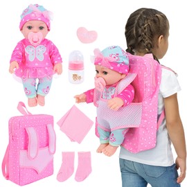 DONTNO 12 Inch Baby Doll with Clothes and Backpack Carrier,Reborn Baby Doll with Bottles Nipple