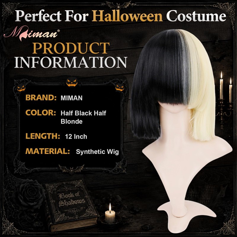 Half Blonde and Black Wig 2 Tone Hair Short Straight