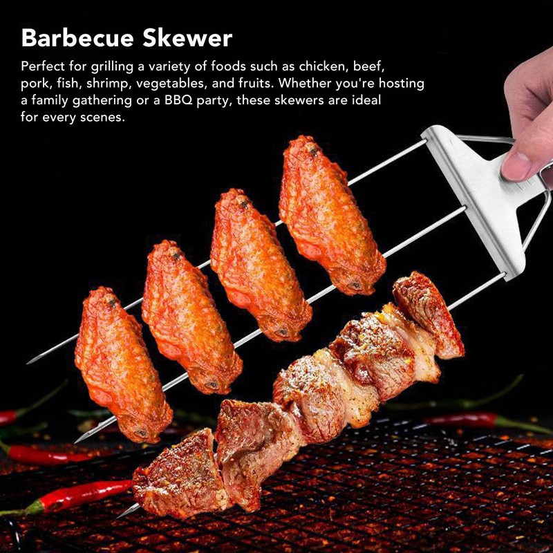 Skewer 3 Prong Stainless Steel Reusable Skewers Easy Food Removal