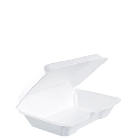 Dart 206HT1R All Purpose Shallow Perforated Foam Hinged Container, 9 X 6 in (Case of 200),White