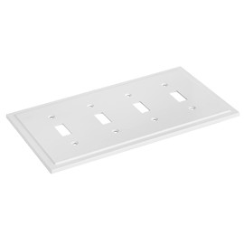 Henne Bery Modern Edge Decorative Wall Plate Switch Plate Outlet Cover, Durable Solid Zinc Alloy (Quad Toggle, White)