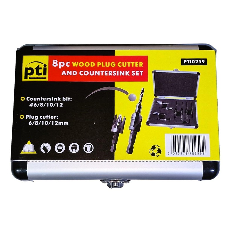 PTI Matching Plug Cutter and Countersink 8 Piece Set 6,8,10,12mm