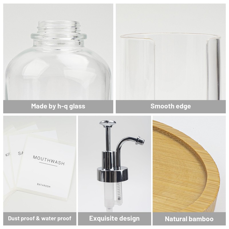 Ezebesta 17OZ Mouthwash Clear Glass Pump Dispenser with Disposable Mouthwash