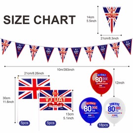 59Pcs VJ Day 80th Anniversary Flag Decorations Set - 150 x 90cm VJ Day Large Flag with 10m Bunting Flags Banner, 10Pcs Small Flags and 18 Balloons for 80 Years Victory In Japan 1945-2025 Decorations