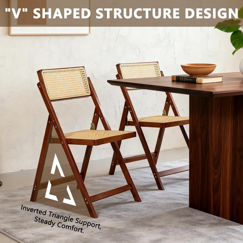 Rattan Dining Chairs Walnut Natural Resin Rattan Chair Foldable 2